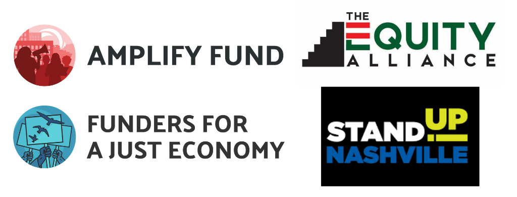 Amplify Fund, Funders for a Just Economy, The Equity Alliance, and Stand Up Nashville logos.