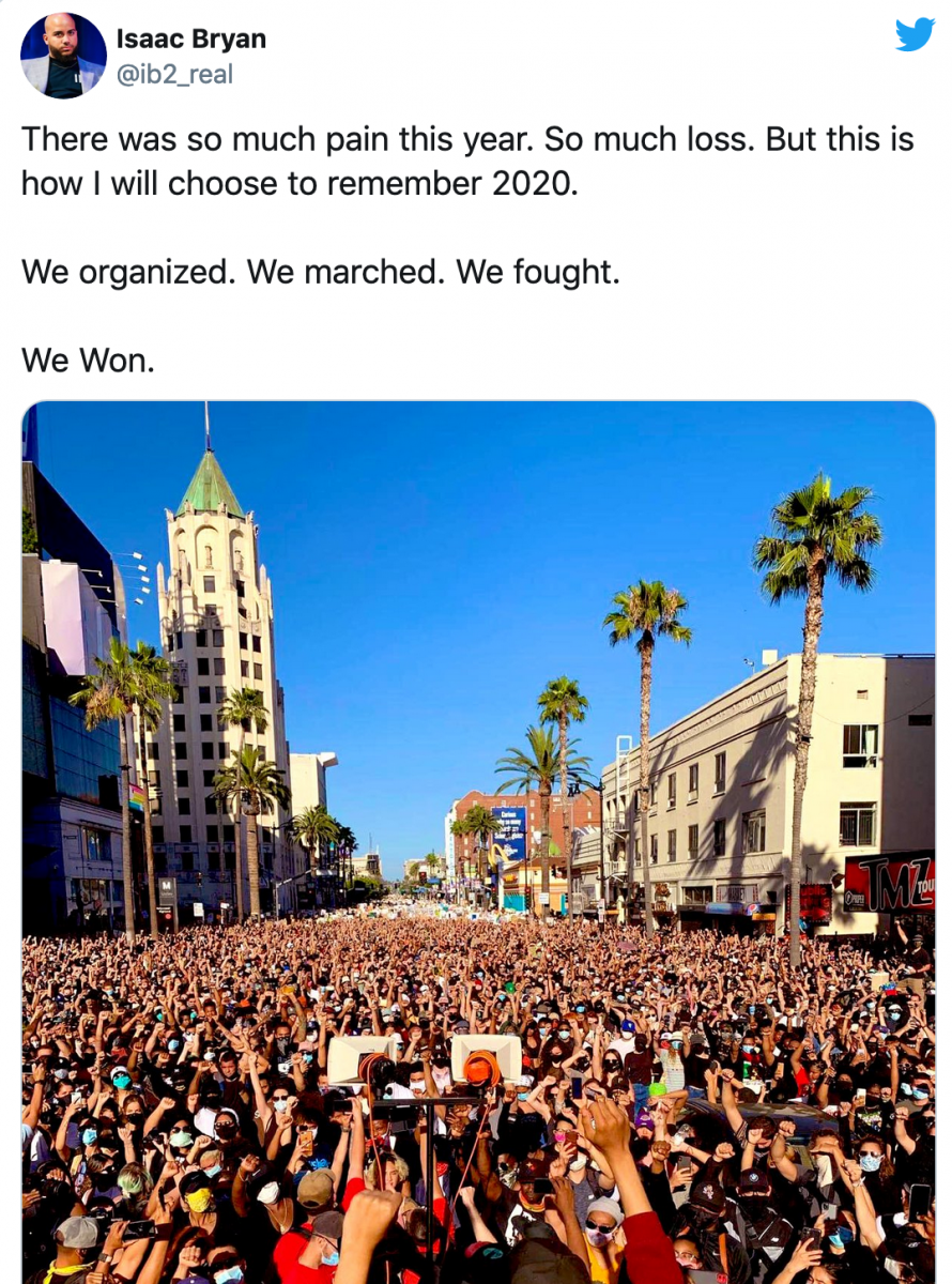 Tweet from Isaac Bryan, @ib2_real, Director of Public Policy at UCLA's Ralph J Bunche Center, and Co-Chair of the Reimagine LA coalition that sponsored LA's succesful Measure J