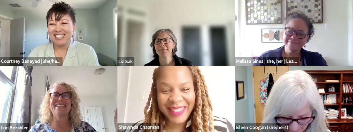 A zoom screenshot of panelists smiling from NFG's April Member Call: Funding BIPOC-led Organizations in Transition