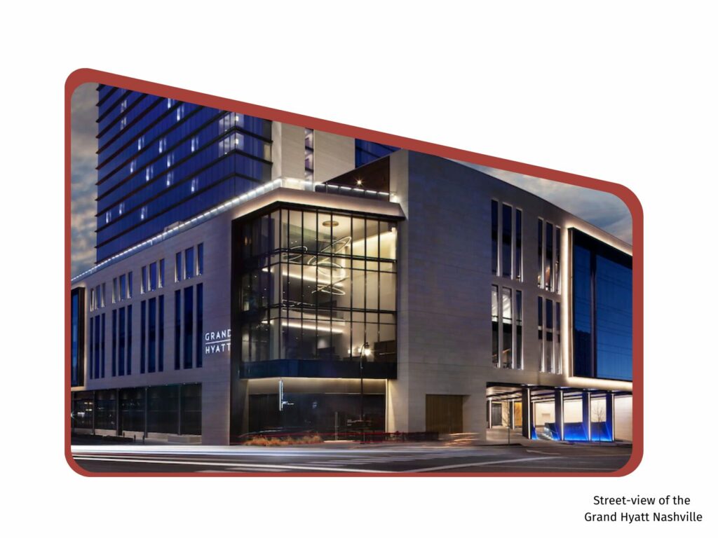 Image of the front building face of the Grand Hyatt Nashville