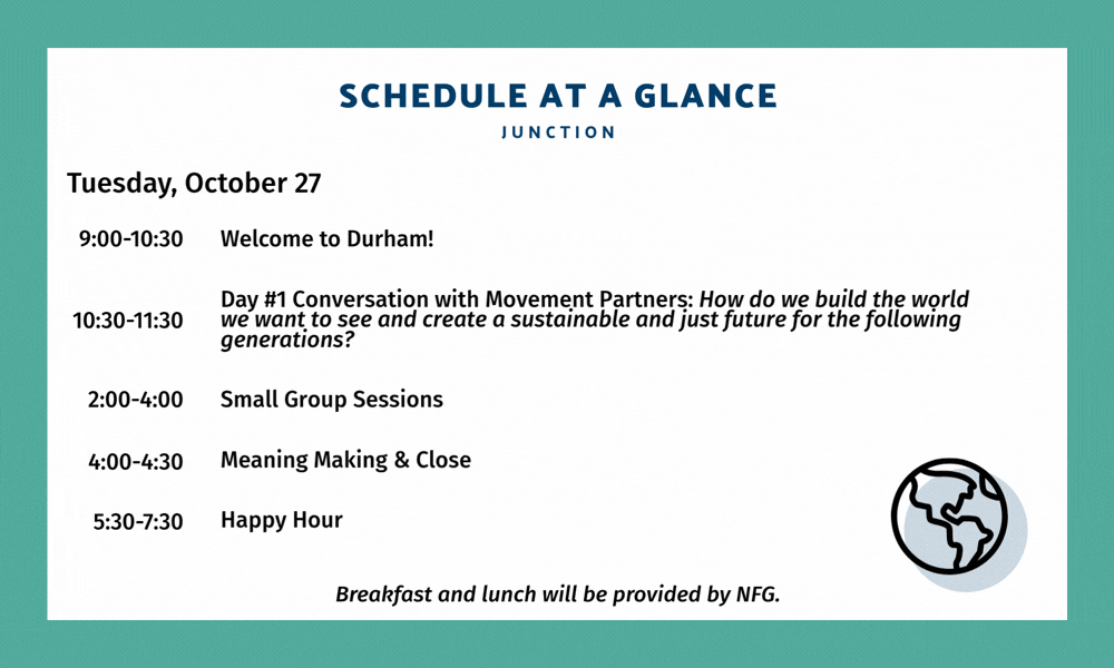 A carousel of two slides that offer a brief sketch of the agenda for Junction. A full, accessible version is available for viewing.